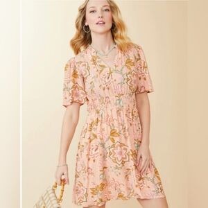 Spartina Elayne Splitneck Dress Calm Waters Floral Chintz Size Medium